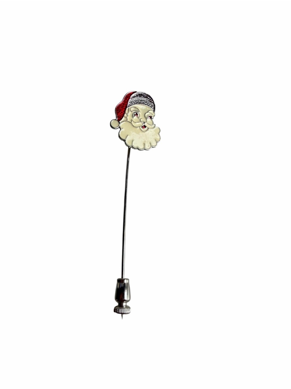 Sterling Silver Enamel Santa Claus Stick Pin Christmas Lapel Hat Tie Pin Vintage - Picture 8 of 10